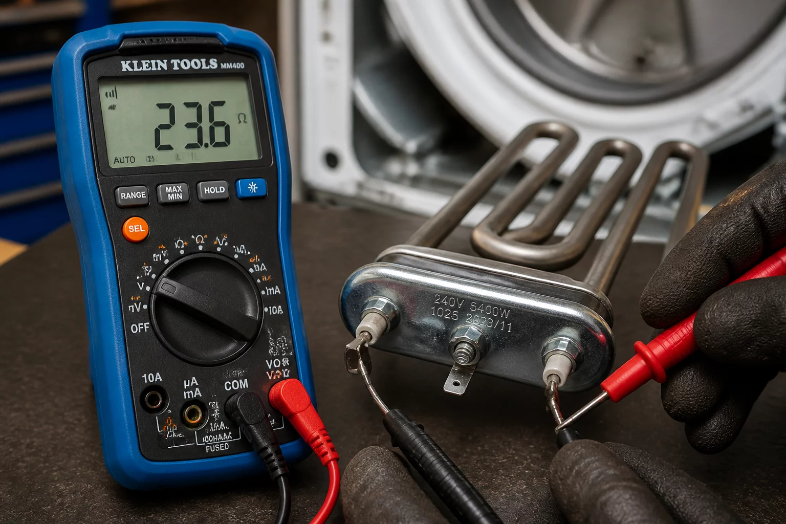 Checking the heating element of a clothes dryer