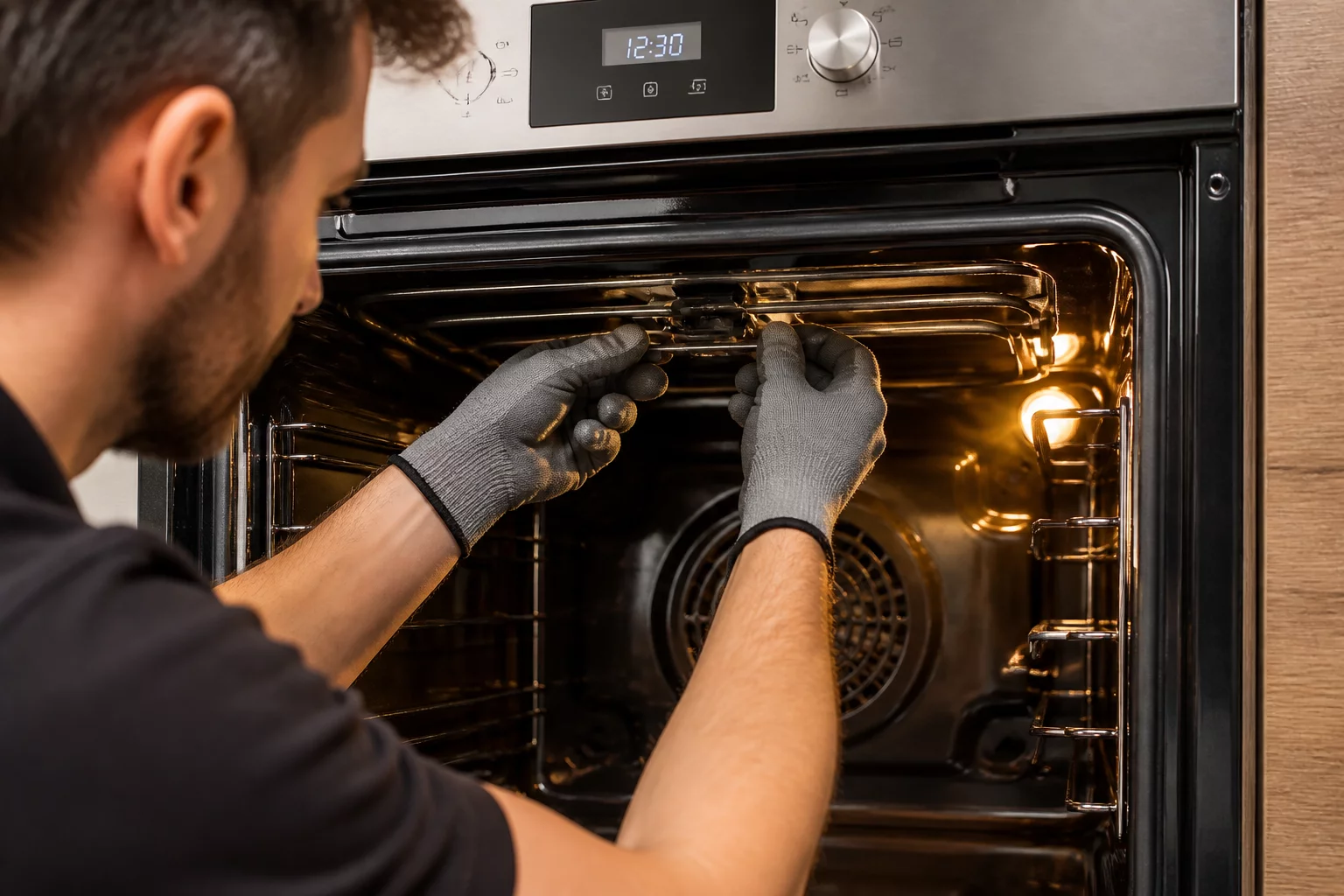 Repairing an electric built-in oven in a kitchen